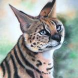 Peinture intitulée "Serval #ArtistSuppo…" par Christine Mergnat, Œuvre d'art originale, Pastel