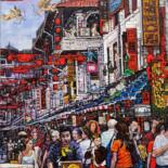 Картина под названием "Chinatown牛车水" - Chunlei Zhang, Подлинное произведение искусства, Масло