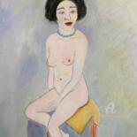 Painting titled ""Louisa nue"" by Claire Marie Gay, Original Artwork, Oil Mounted on Wood Panel