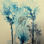 Pintura intitulada "Jardin bleu - encre…" por Clau Redier-Clément, Obras de arte originais, Tinta