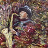 Painting titled "SAXO" by Claude Evrard, Original Artwork, Oil Mounted on Wood Stretcher frame
