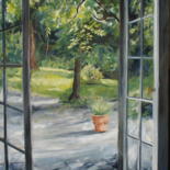 Painting titled "Porte jardin 2" by Claudine Pochat, Original Artwork, Oil