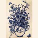 Textilkunst mit dem Titel "In blue" von Cozy Corner, Original-Kunstwerk, Stickerei Auf Keilrahmen aus Holz montiert