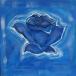 Peinture intitulée "Rose bleu sur fond…" par Cyrus, Œuvre d'art originale, Huile