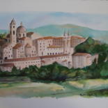 Painting titled "Urbino-vista-dalla-…" by M.D-Agostino, Original Artwork, Watercolor