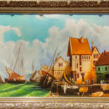 Painting titled "Barges in the roads…" by Daniel Zhili Bochkov, Original Artwork, Oil