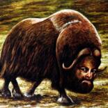 Painting titled "Musk ox with selfpo…" by Dan Civa, Original Artwork, Oil