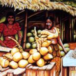 Painting titled "Coconut shop by the…" by Dan Civa, Original Artwork, Oil