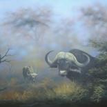 Painting titled "AFRICAN BUFFALO" by Dane Willers, Original Artwork, Oil