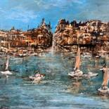 Peinture intitulée "Le petit port 3" par Daniel Bathiard, Œuvre d'art originale, Huile