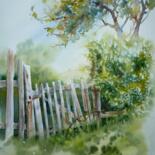 Painting titled "Paysage bucolique" by Dany, Original Artwork, Watercolor