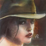 Peinture intitulée "Femme au chapeau fe…" par Dany Wattier, Œuvre d'art originale, Huile