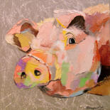 Painting titled "Pig" by Olha, Original Artwork, Oil