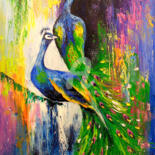 Painting titled "Peacocks" by Olha, Original Artwork, Oil