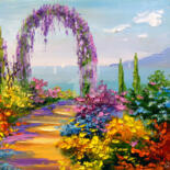 Painting titled "Blooming arch" by Olha, Original Artwork, Oil Mounted on Wood Stretcher frame