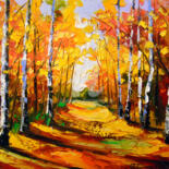 Painting titled "Birch grove" by Olha, Original Artwork, Oil
