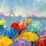 Painting titled "Rain in Paris" by Olha, Original Artwork, Oil