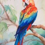 Schilderij getiteld "Rainbow parrot" door Daria Kamishanova, Origineel Kunstwerk, Aquarel