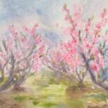 Painting titled "Peach orchard" by Daria Kamishanova, Original Artwork, Watercolor