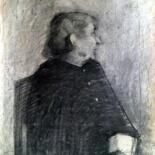 Desenho intitulada "Portrait of Old Lady" por Dario Raffaele Orioli, Obras de arte originais, Carvão