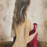 Malerei mit dem Titel "Nudo con drappo ros…" von Davide Pacini, Original-Kunstwerk, Öl