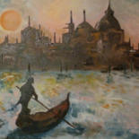 Pittura intitolato "Tramonto a Venzia" da Davide Pacini, Opera d'arte originale, Olio