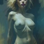 Digitale Kunst getiteld "Nude Blond" door Davide Poggio, Origineel Kunstwerk, Digitaal Schilderwerk Gemonteerd op Frame voor…