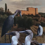 Collages intitulée "BlueFooted Boobies…" par Debra Rogers, Œuvre d'art originale, Collages