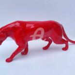 Sculpture intitulée "Black panther - RED…" par Ded2008, Œuvre d'art originale, Résine