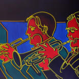Pintura intitulada "the two musicians 1…" por Dek, Obras de arte originais, Acrílico Montado em Cartão