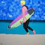 Malerei mit dem Titel "Tableau naif Surfeur" von Didier Dordeins, Original-Kunstwerk, Acryl