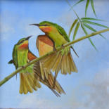 Painting titled "A Bee Eater’s Tale" by Dilrukshi Chandrika, Original Artwork, Acrylic Mounted on Wood Stretcher frame