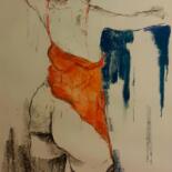 Desenho intitulada "Женщина в оранжевом" por Dimitrii Puiu, Obras de arte originais, Pastel