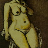 Painting titled "nude 2" by Dmitriy Trubin, Original Artwork, Oil Mounted on Wood Stretcher frame