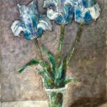 Painting titled "Blue tulips" by Dmitriy Trubin, Original Artwork, Watercolor