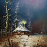 Schilderij getiteld "Winter Night in For…" door Dmitry Barabash, Origineel Kunstwerk, Olie