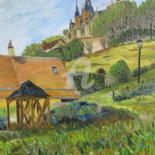 Painting titled "Les-marches-a-Monti…" by Bertrand Domin, Original Artwork, Oil