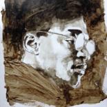 Painting titled "Man with glasses" by Dominique Dève, Original Artwork, Ink