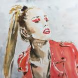 Painting titled "The Red Jacket" by Dominique Dève, Original Artwork, Watercolor