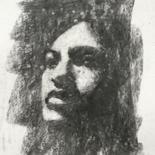 Drawing titled "Madone" by Dominique Dève, Original Artwork, Charcoal