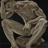 Dessin intitulée "Homme assis" par Dominique Hieaux, Œuvre d'art originale, Craie