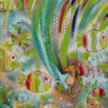 Painting titled "Un petit poisson" by Dominique Bertrand, Original Artwork, Acrylic Mounted on Wood Stretcher frame