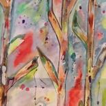 Pittura intitolato "A travers les arbre…" da Dominique Bertrand, Opera d'arte originale, Acrilico Montato su Pannello di leg…