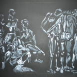 Painting titled "les nus et les pas…" by Herve Yann Dubois, Original Artwork, Gouache