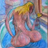 Dessin intitulée "Woman in Bath 1" par Edwin Loftus, Œuvre d'art originale, Pastel