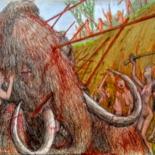 Zeichnungen mit dem Titel "The Mammoth Hunt" von Edwin Loftus, Original-Kunstwerk, Bleistift Auf Andere starre Platte montie…