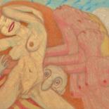 Dessin intitulée "Kilroy was Here" par Edwin Loftus, Œuvre d'art originale, Pastel Monté sur Autre panneau rigide