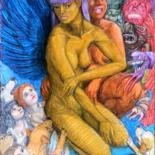 Disegno intitolato "Angel with a Demon…" da Edwin Loftus, Opera d'arte originale, Matita Montato su Altro pannello rigido