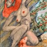 Dessin intitulée "Woman of the Wood" par Edwin Loftus, Œuvre d'art originale, Crayon Monté sur Autre panneau rigide