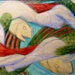 图画 标题为“Mermaids and Yellow…” 由Edwin Loftus, 原创艺术品, 铅笔 安装在其他刚性面板上